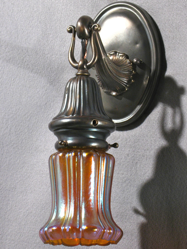 Pair of Cast Brass Art Nouveau Sconces with Art Glass Shades
